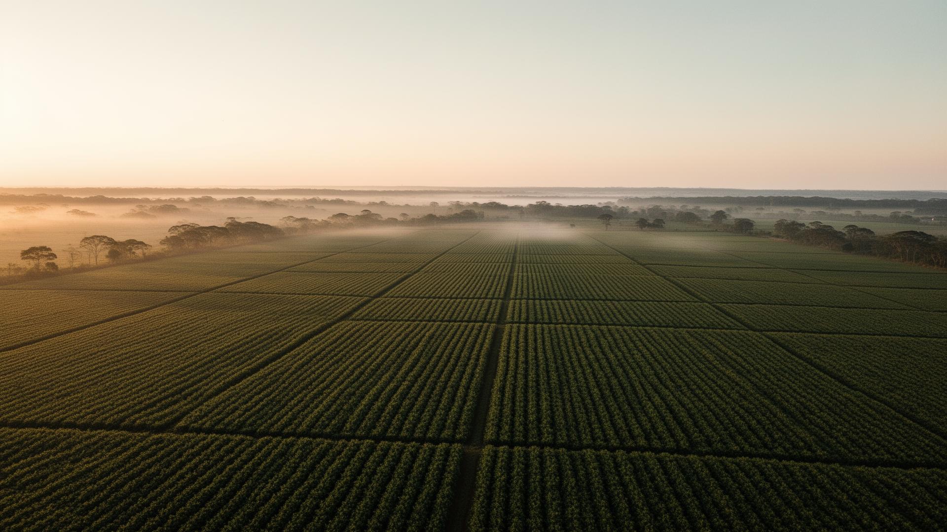 Plantação aérea no amanhecer brasileiro